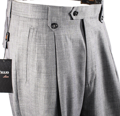 Tiglio Luxe Light Gray Birdseye Wide Leg, Pure Wool Dress Pants 2576 TIG1018