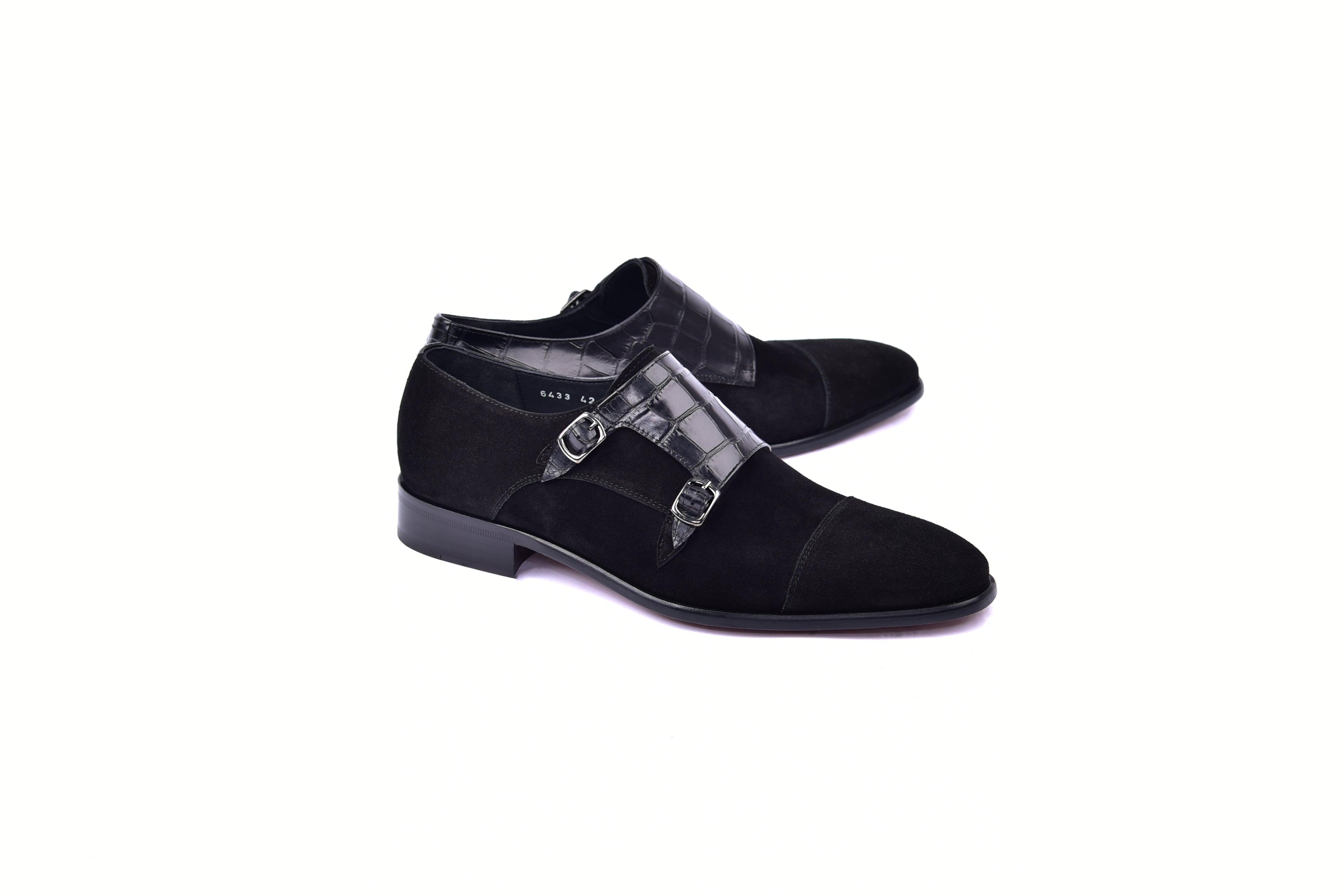 C00017-6433 Cap toe Monk strap-Black Suede