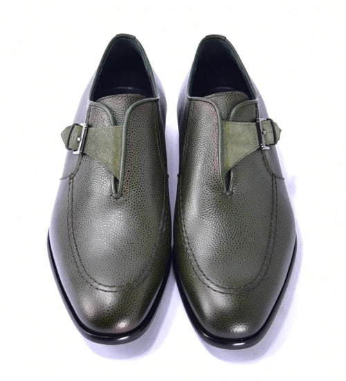 Corrente 6471 Leather Slip-On Monkstrap Shoe - Green - Image 3