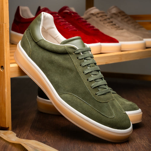 Zelli Gotti Suede and Leather Sneaker in Olive | Refined Sport Style