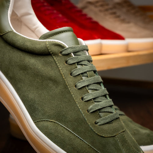 Zelli Gotti Suede and Leather Sneaker in Olive | Refined Sport Style