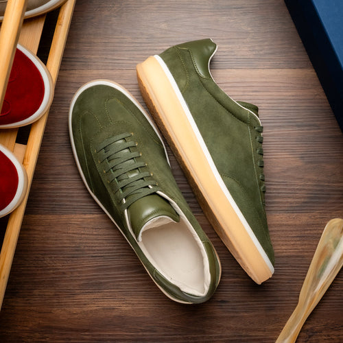 Zelli Gotti Suede and Leather Sneaker in Olive | Refined Sport Style