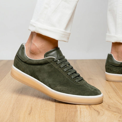 Zelli Gotti Suede and Leather Sneaker in Olive | Refined Sport Style
