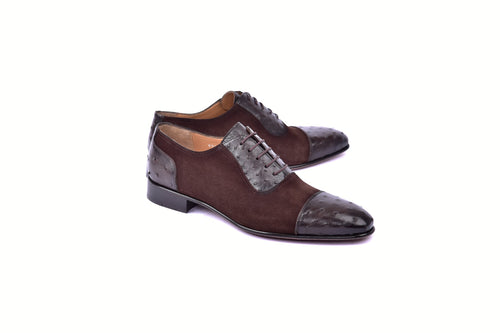 C0001302-6708 Cap toe Ostrich-Brown Suede