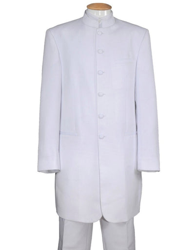 Mens 6 Button Long Style Mandarin Collar tuxedo in White - Men's Tuxedo USA