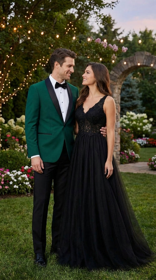 Men’s Emerald Green Tuxedo Jacket with Black Satin Shawl Lapel | Prom Dinner Blazer