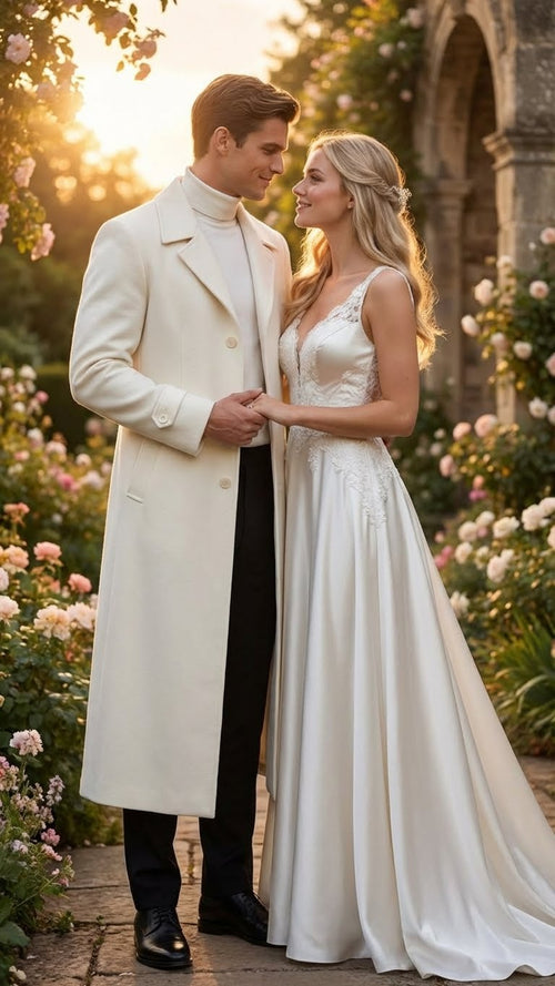 Mens Off-White Long Trench Coat β Overcoat with Classic Clean Design Duster Maxi Coat in Ivory Color