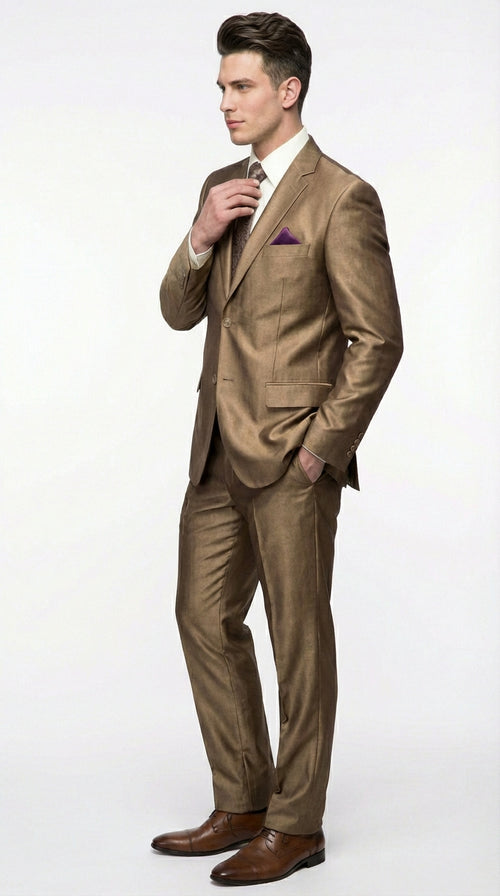 Mens Gold Brown Tan Beige Khaki Bronze Formal Suit β Luxury Metallic Finish Wedding and Prom Suit for Men