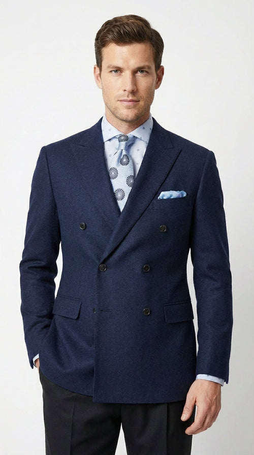 Mens Navy Blue Double Breasted Blazer – Classic Formal Suit Jacket for Business, Wedding, Office and Professional Wear