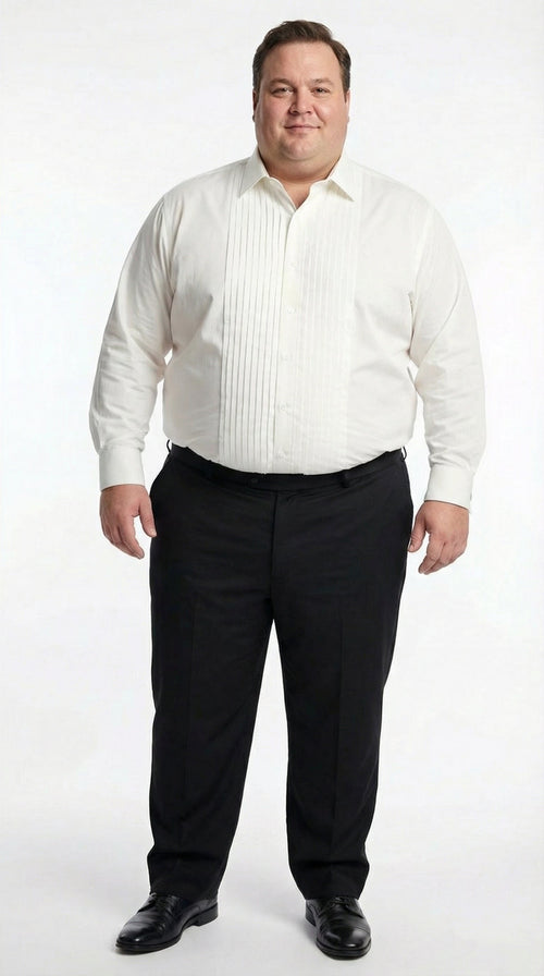 Men’s Ivory Cream Off White Pleated Tuxedo Dress Shirt | French Cuff Formal Wedding Shirt