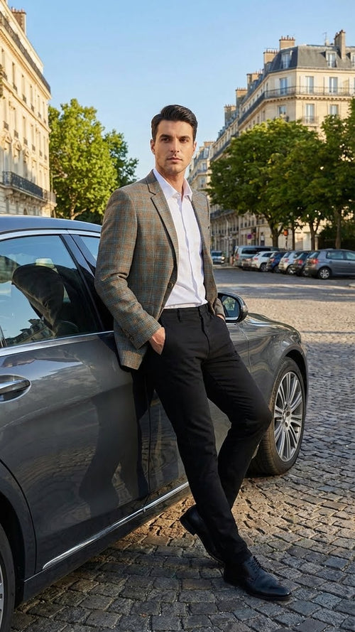 Men’s Green Brown and Teal Plaid Sport Coat - Tailored Fit Check Blazer Jacket - Tartan Sportcoat by USA Men's Outlet