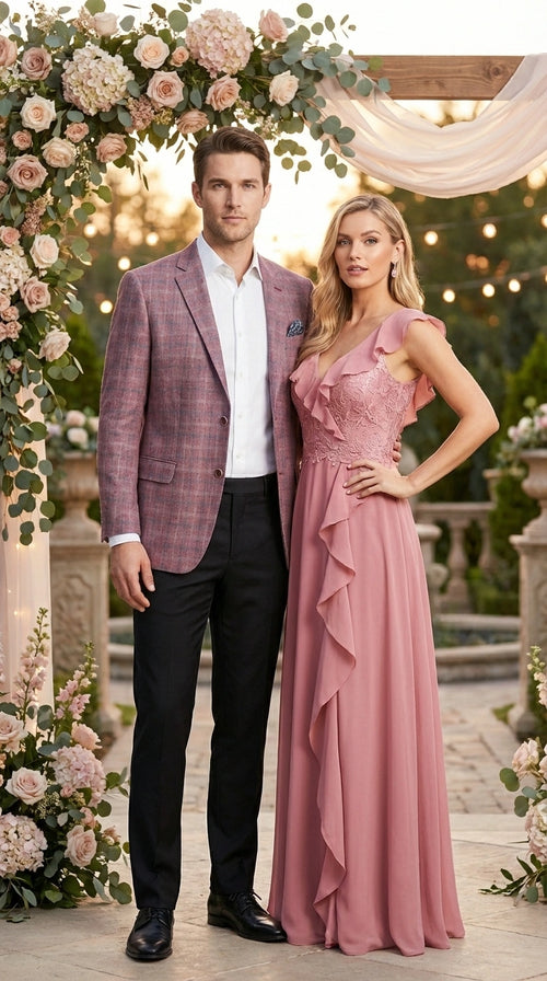 Mens Dusty Rose Mauve Pink with Tint of Blue Plaid Sport Coat Blazer β Classic Check Pattern Casual Blazer Jacket for Business Casual, Wedding