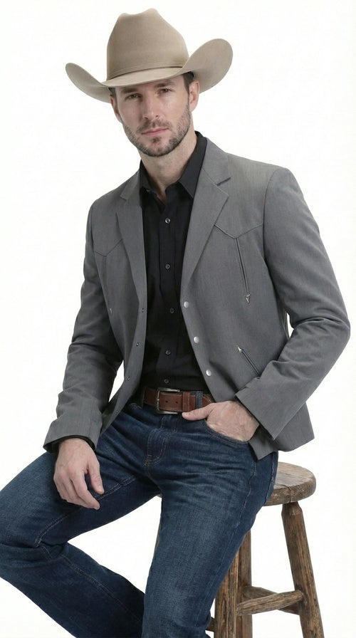 Mens Charcoal Gray Western Blazer β Cowboy Style Casual Jacket Classic Country Western Sport Coat