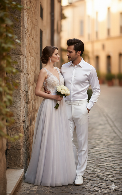 Men’s White Satin Dress Shirt - Classic Long Sleeve Formal Shirt for Weddings, Parties, and Business Wear by USA Men's Outlet