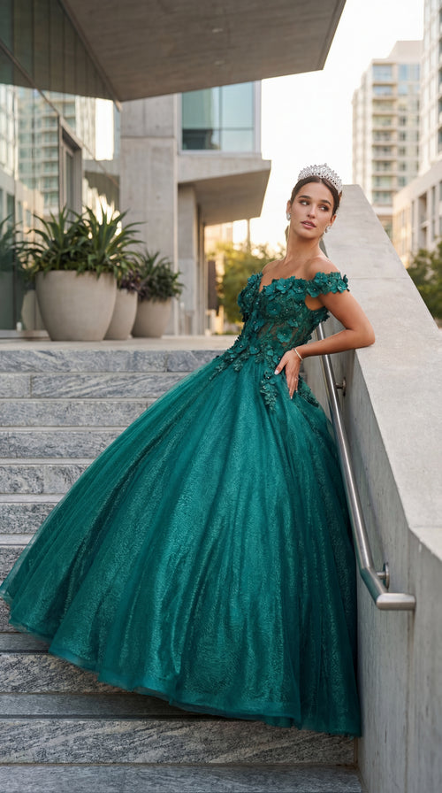 Quinceanera Dress Ball Gown Off The Shoulder Floral Corset Style LK166