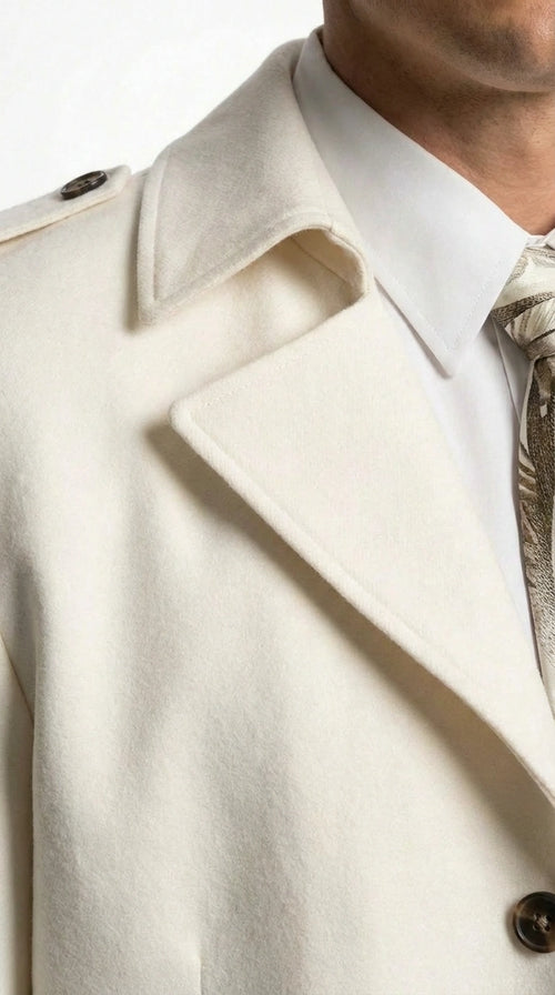 Men’s Ivory Cream Off White Full Length Zoot Suit – Vintage Gangster Style Long Coat Formal Suit