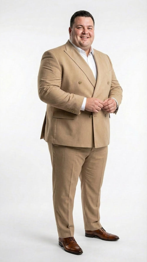 Vitali Brand Men’s Beige Double Breasted Suit - Classic Wedding, Prom & Party Wear Formal Outfit Khaki Camel Color USA Men's Outlet