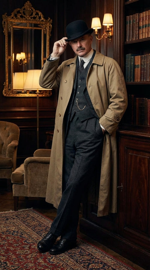 Men's Beige Cotton Trench Coat Suit Package β Classic Long Overcoat