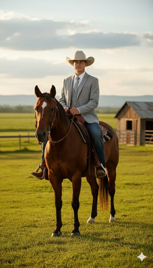 Saco Vaquero Mens Western Wedding Blazer – Light Gray Cowboy Suit Jacket for Rustic and Country Weddings