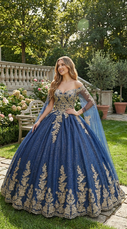 Layla K LK221 Cape Sleeves Corset Embroidered QuinceaƱera Ball Gown