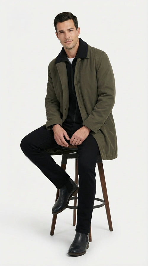 Mens Olive Brown Trench Coat Raincoat β Classic Water Resistant Long Coat with Zip and Button Closure for Business, Travel and Everyday Outerwear