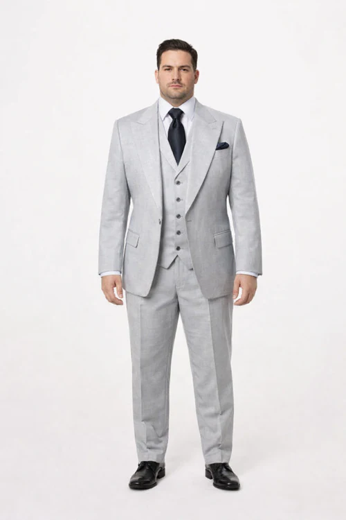Suits With Baggy Pleated Pants - Wide Leg Pants 100% Wool - Classic Fit in Grey One Button 3 Piece Suit by Rossiman USA Men's Outlet