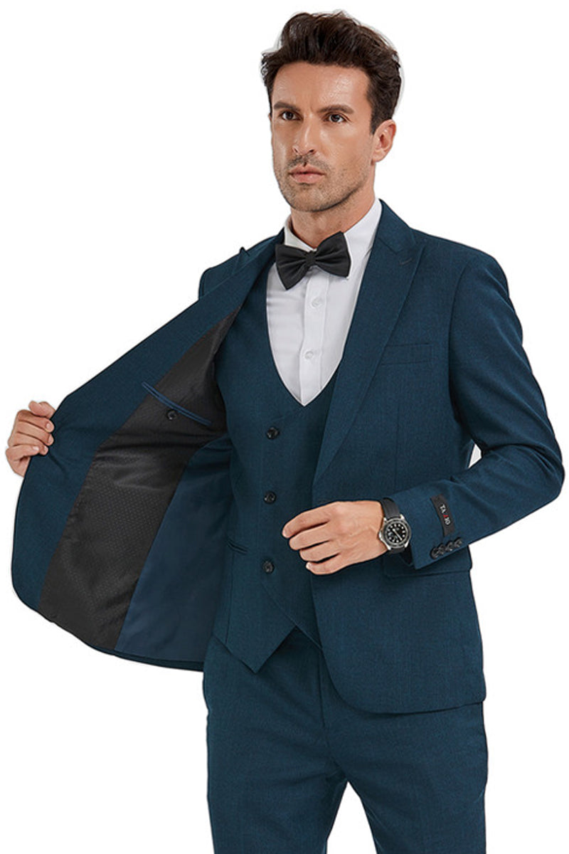 Men's Slim Fit Teal Suit with Double Vested Elegance – SuitUSA