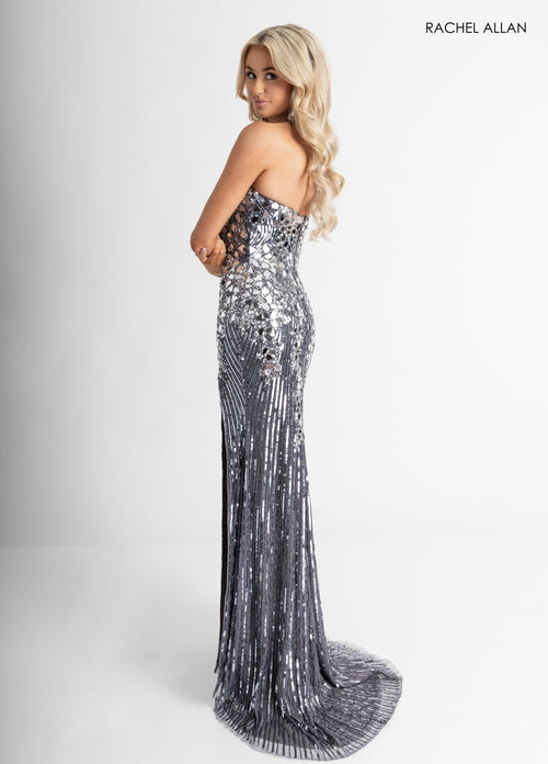 Mirror Strapless Slit Gown by Rachel Allan 70937