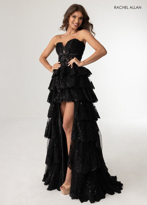 Strapless Tiered High Low Gown by Rachel Allan 70944