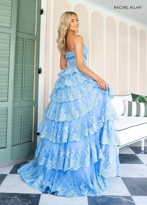 Strapless Tiered High Low Gown by Rachel Allan 70944