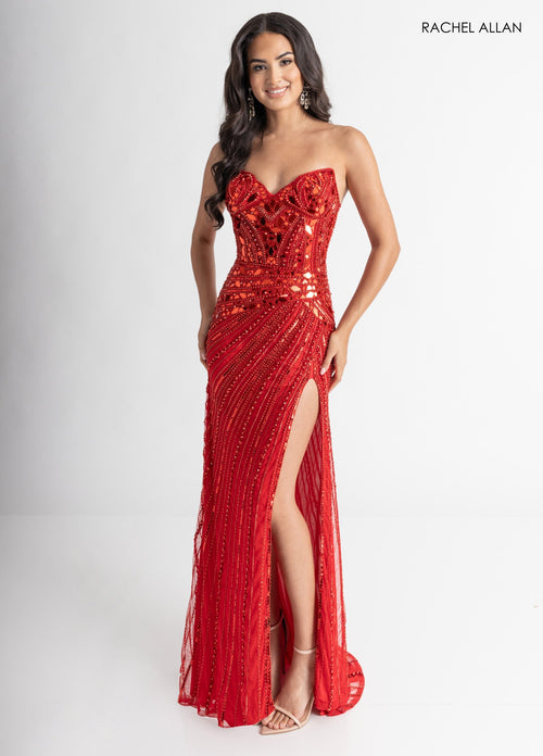 Mirror Strapless Slit Gown by Rachel Allan 70964
