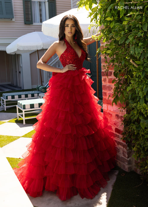 Halter A-line Ruffled Gown by Rachel Allan 71006