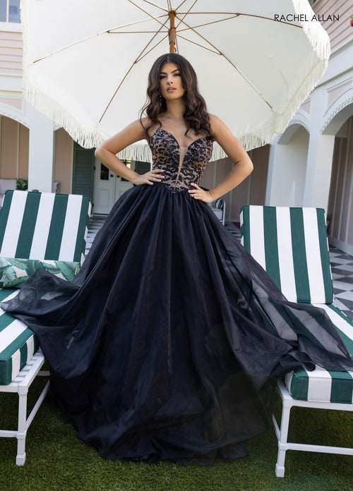 Cheetah Print Strapless Gown by Rachel Allan 71026