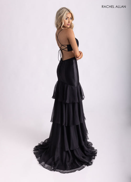 Fitted Strappy Back Ruffled Gown by Rachel Allan 71027