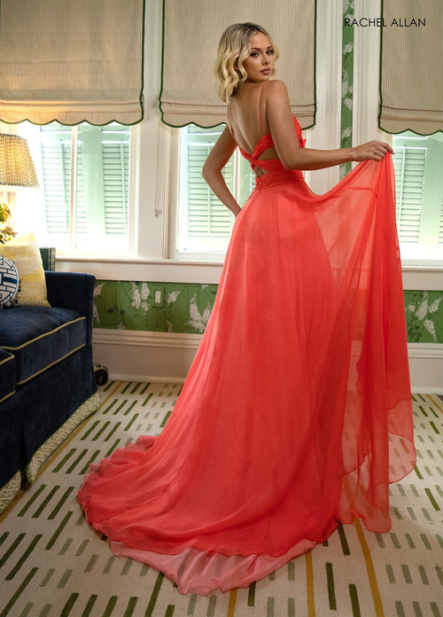 Chiffon Sleeveless A-line Slit Gown by Rachel Allan 71050