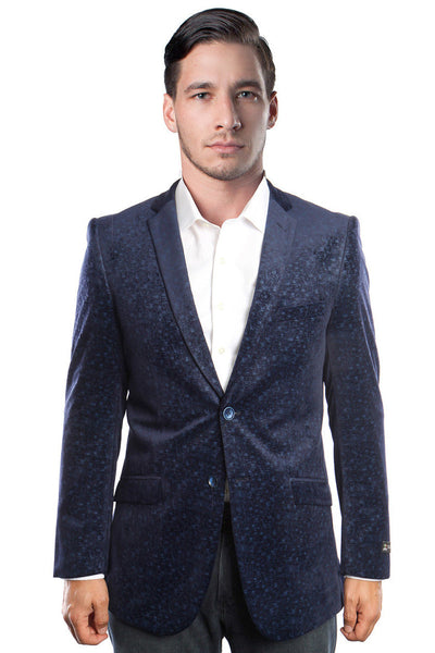Men's Navy Velvet Weave Pattern Blazer