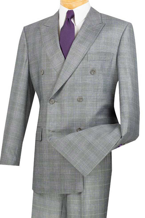 Mens Classic Wool Feel Double Breasted Glen Plaid Suit in Tan by Vinci
