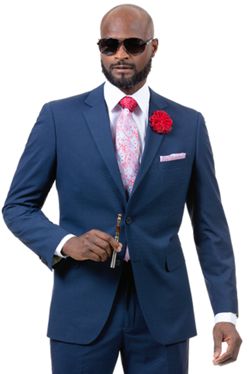 Mens Two Button Slim Fit Weave Patter Suit in Cobalt Blue – SuitUSA