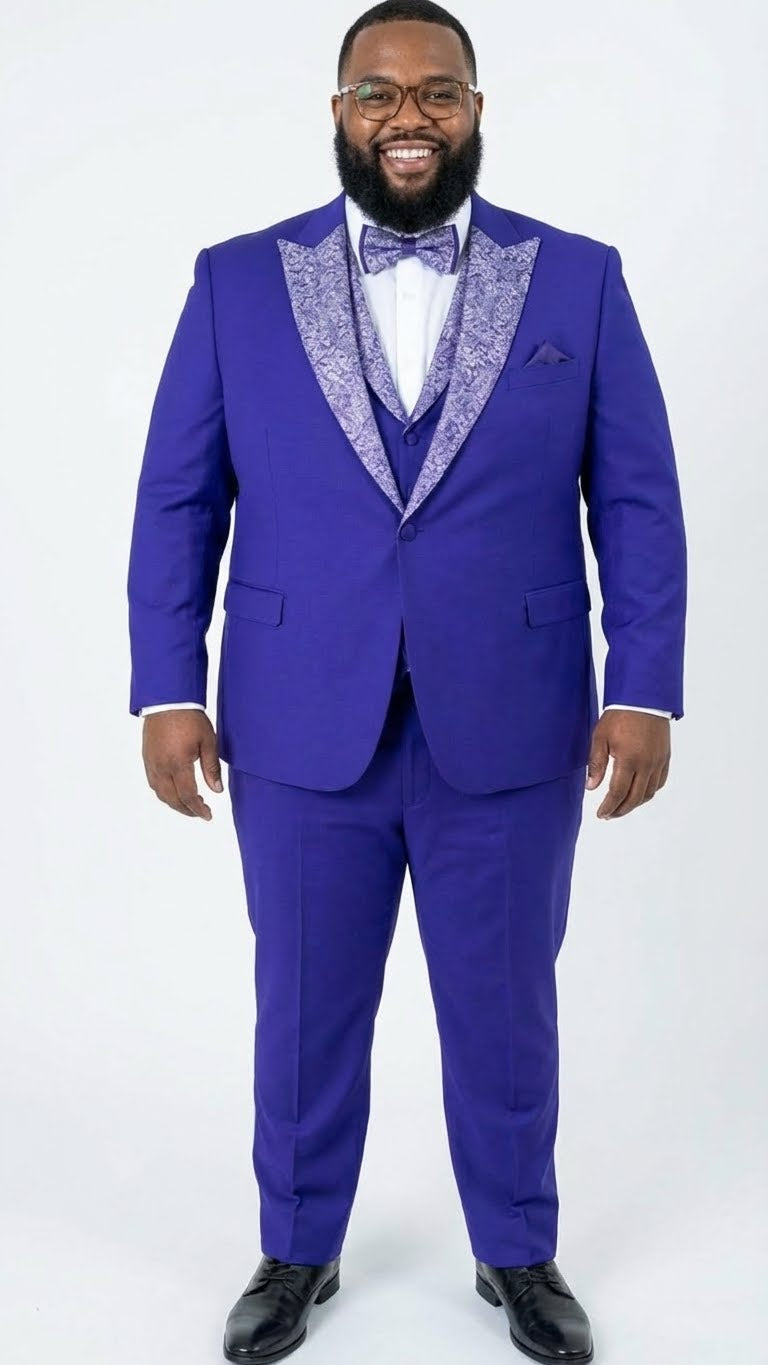 Men’s Purple and white sivler lapel Embellished Tuxedo Suit – Formal Wedding, Prom, and Gala Outfit Mardi Gras