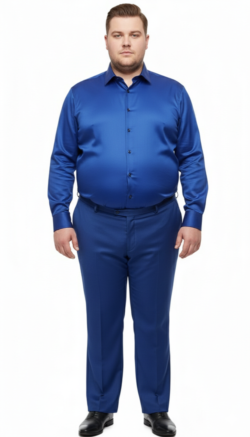 Men’s Royal Blue Satin Dress Shirt – Luxury Long Sleeve Formal Shirt for Parties, Weddings, and Business Wear