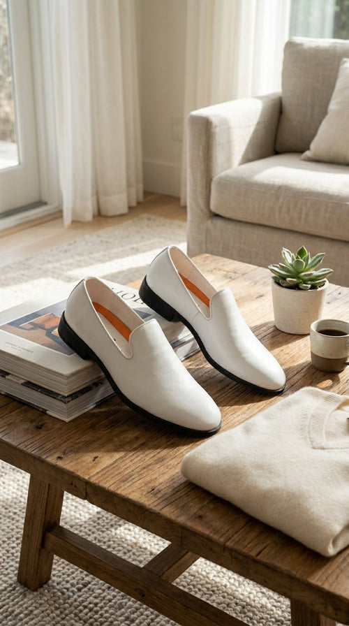 Men’s White Plain Toe Slip On Loafer Dress Shoes – Classic Formal Lightweight Shoes for Wedding, Party and Business Wear