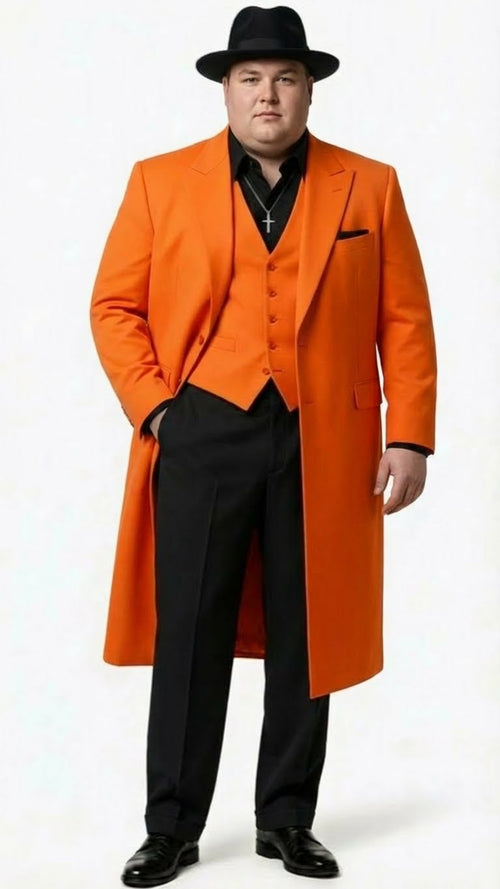 Men’s halloween Costume Orange Long Zoot Suit Set With Black Shirt and Black Pants included by USA Men's Outlet