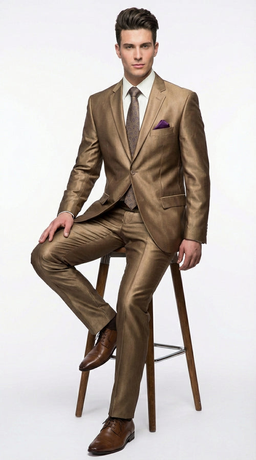 Mens Gold Brown Tan Beige Khaki Bronze Formal Suit β Luxury Metallic Finish Wedding and Prom Suit for Men