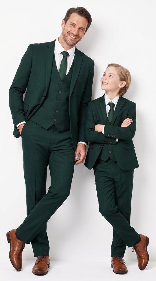 Dad & Son Matching Dark Green 3-Piece Suits β Father and Son Wedding Formal Suits