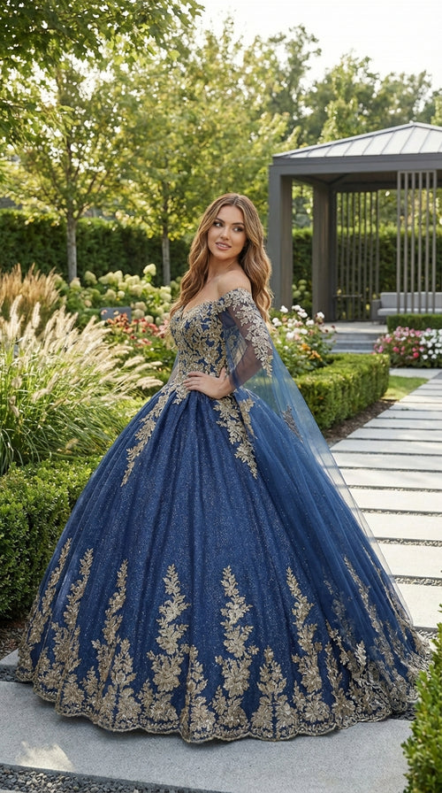 Layla K LK221 Cape Sleeves Corset Embroidered QuinceaƱera Ball Gown