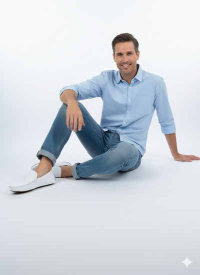 Menβs Mundo White Leather Loafers - Classic Slip-On Dress Shoes for Casual and Formal Wear by USA Men's Outlet