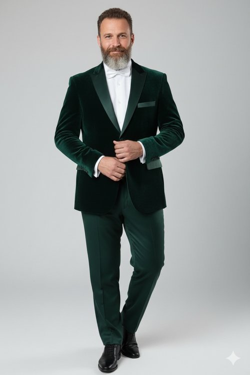 Men’s Dark Green Velvet Tuxedo Dinner Jacket - Slim Fit Formal Blazer with Satin Peak Lapel Lape by USA Men's Outlet