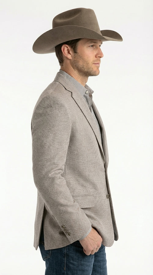 Mens Textured Light Grey Western Blazer – Cowboy Style Casual Sport Coat for Men Classic Western Jacket