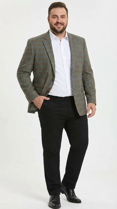 Men’s Green Brown and Teal Plaid Sport Coat - Tailored Fit Check Blazer Jacket - Tartan Sportcoat by USA Men's Outlet