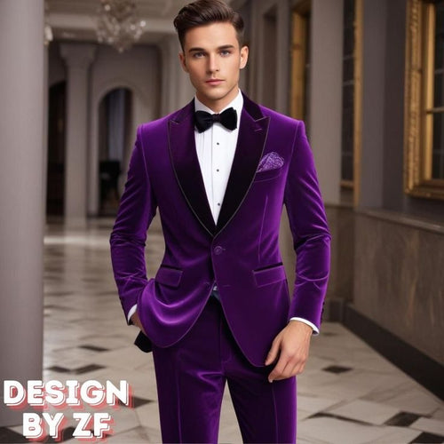 Buy Men Suits Elegant Formal Stylish Purple Velvet 2 Piece Tuxedo for Men Classic Formal Attire Tailored Men's Purple Tuxedo